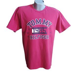 Medium Vintage Y2K Tommy Hilfiger 1985 Graphic T-Shirt Red Short Sleeve Cotton
